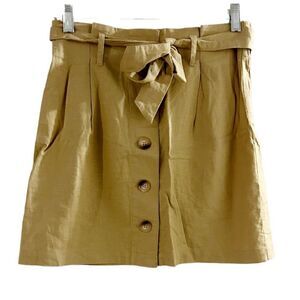 TopShop Tan Linen Blend Button Paperbag Mini Skirt Size 6